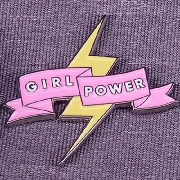 Girl Power Lapel Badass Pin Brooch, Inspirational message, Pink , Yellow Enamel - Picture 1 of 8